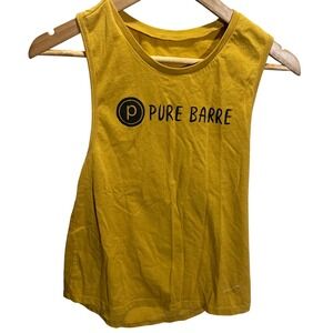 Pure Barre Womens Muscle Tank Top Mustard Yellow Logo Graphic Sleeveless S